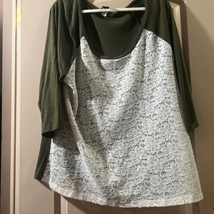 Torrid Size 3 3/4 length sleeves. Olive with white flower see through front